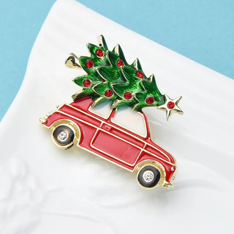 Wuli&baby 2021 New Year Enamel Car Christmas Tree Brooch Pins Women Fashion Jewelry Gift Trendy Brooches