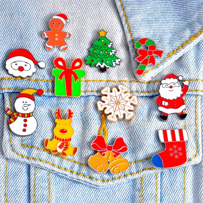 Xmas Enamel Brooch Snowman Santa Claus Tree Wreath Metal Pins Fashion Jewelry Gift For Women Merry Christmas Decor Gifts