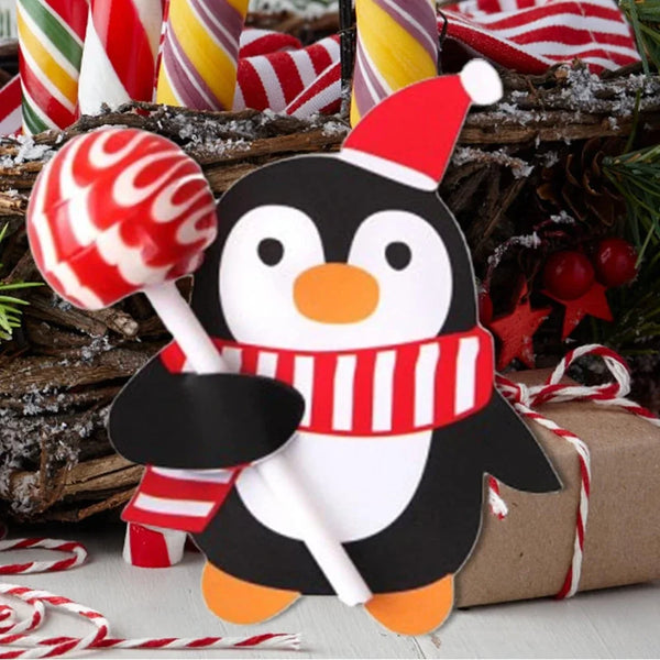 100/25Pcs Christmas Lollipop Paper Cards Santa Penguin Snowman DIY Candy Holders Package Kids Gifts New Year Party Decoration