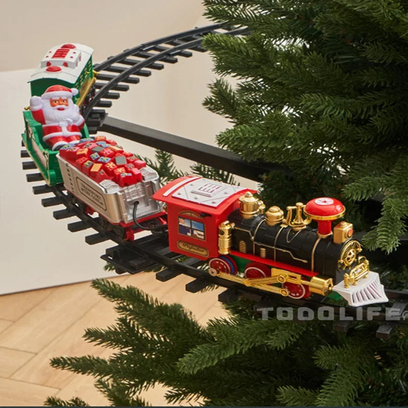 Creative Chirstmas Tree Hanging Pendents Assembled Mini Train Toys Electric Railway Car Funny Decorations Props Kid Xmas Gifts